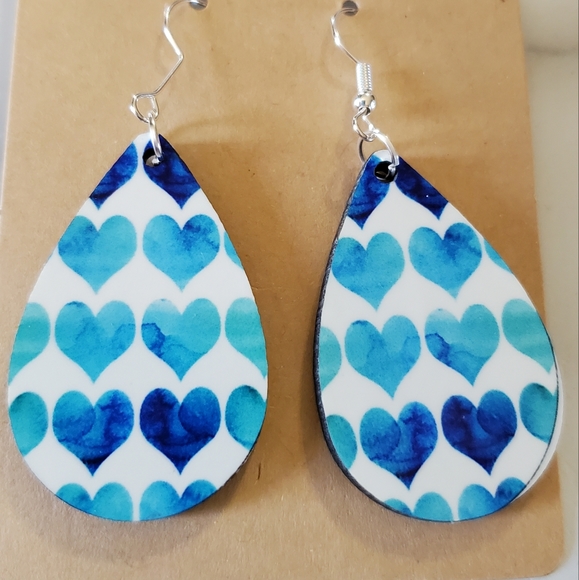 Blue Hearts Teardrop Earrings - Picture 6 of 6
